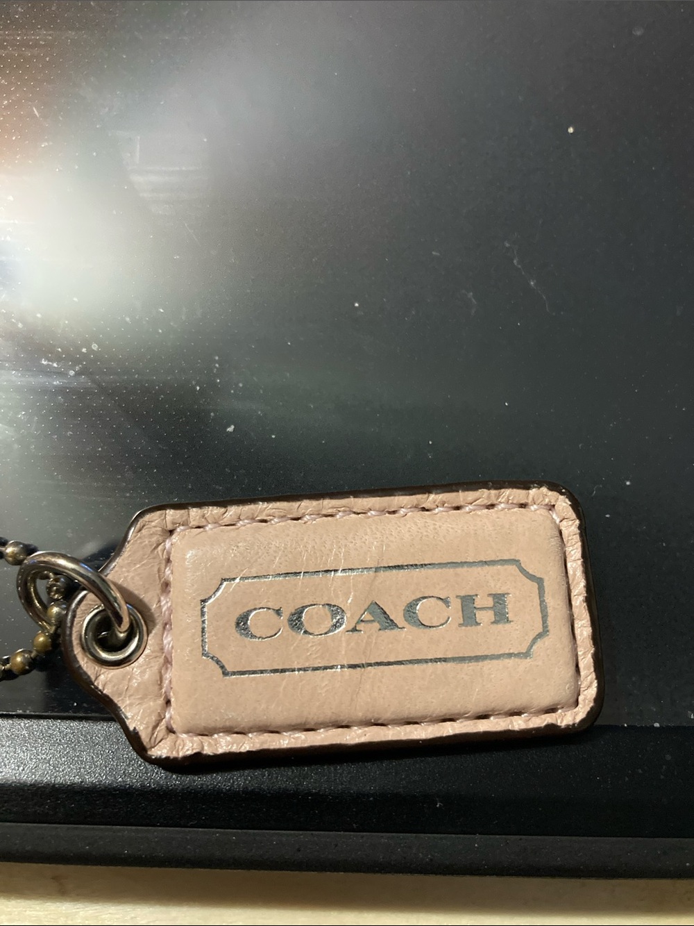 Coach Light Pink/Taupe Leather Logo Tag Keychain